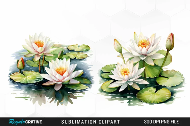 Watercolor Lily Ponds Illustration Clipart