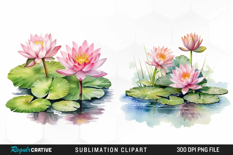 Watercolor Lily Ponds Illustration Clipart