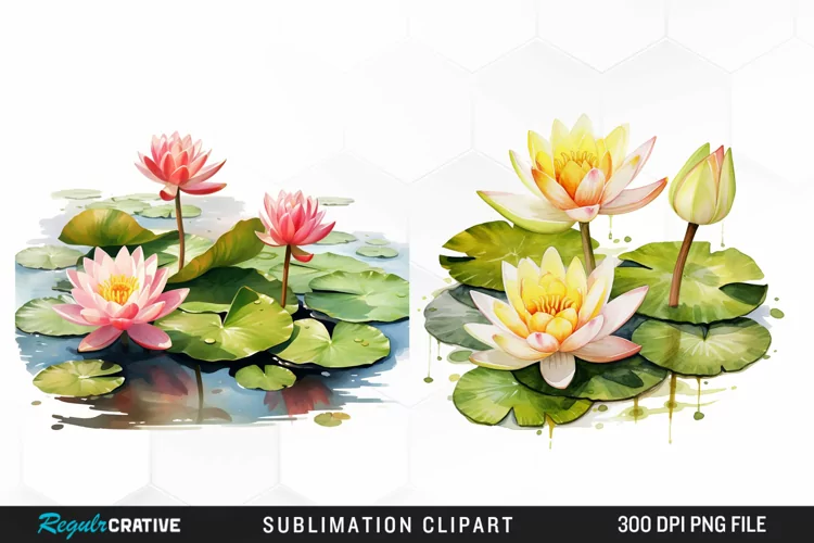 Watercolor Lily Ponds Illustration Clipart