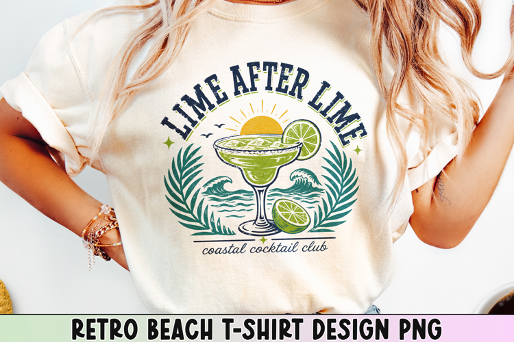 Retro Beach T Shirt Design, Distressed Coastal Sublimation.
