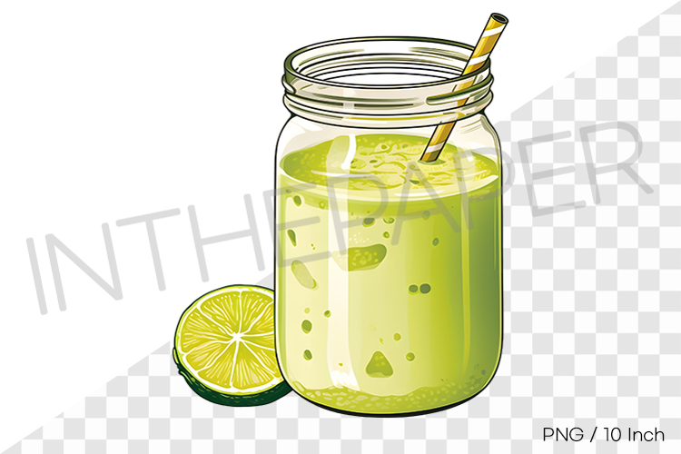 Lime smoothie in glass jar PNG fruit cartoon summer clipart