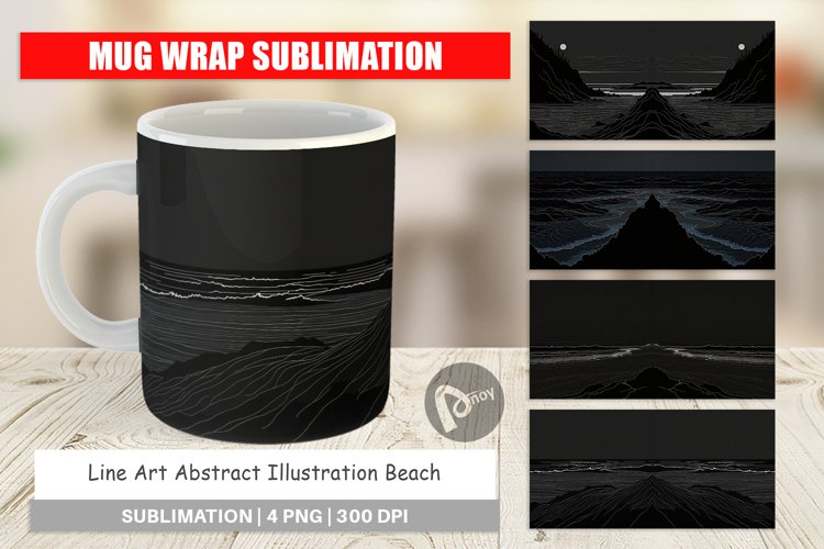 Mug Wrap Design Abstract Beach Line Art