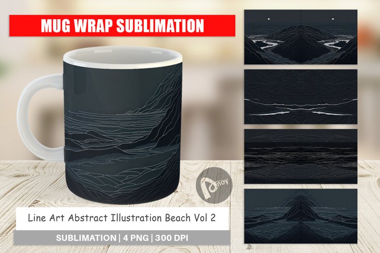 Mug Wrap Design Abstract Beach Line Art