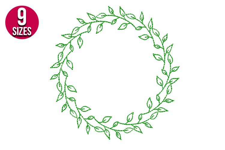 Line Art Leaf Wreath Embroidery Design - 9 Sizes example image 1