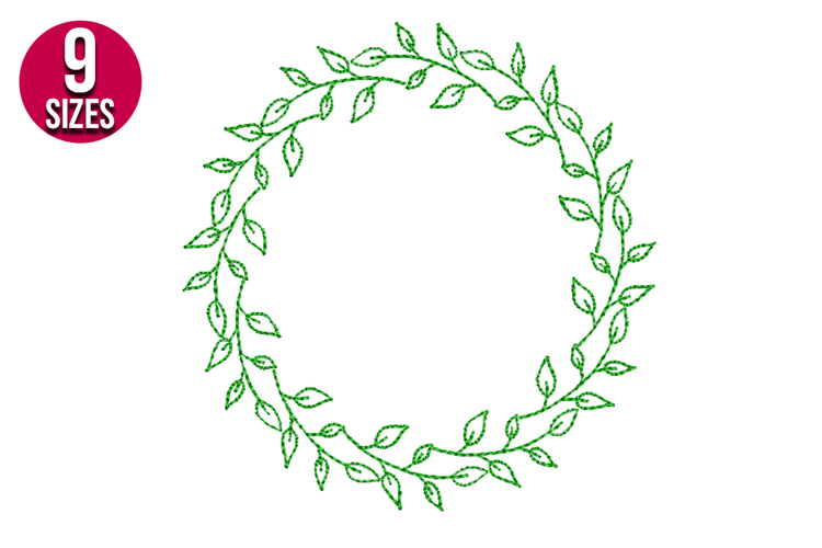 Line Art Leaf Wreath Embroidery Design - 9 Sizes