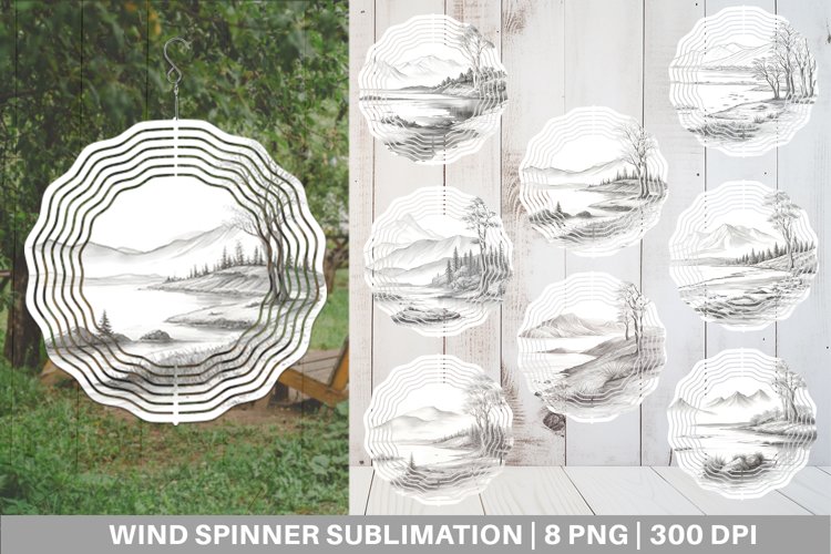 Line Art Watercolor Landscape Wind Spinner | Sublimation Spi