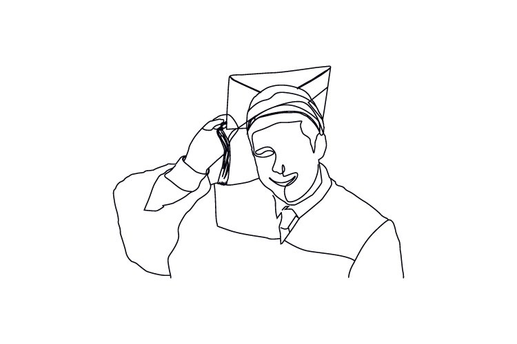 Linear drawing graduate man from school design
