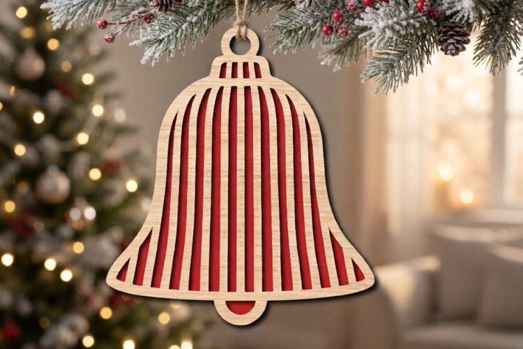 Lines Christmas Bell Ornament SVG Laser Cut File example image 1