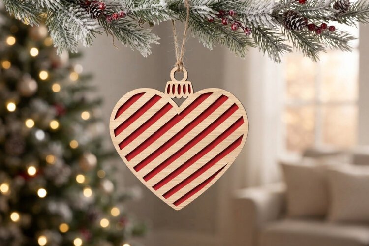 Lines Heart Christmas Ornament SVG Cut File example image 1