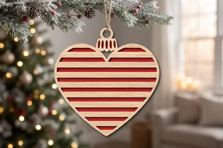 Lines Heart Christmas Ornament SVG Lasur Cut File