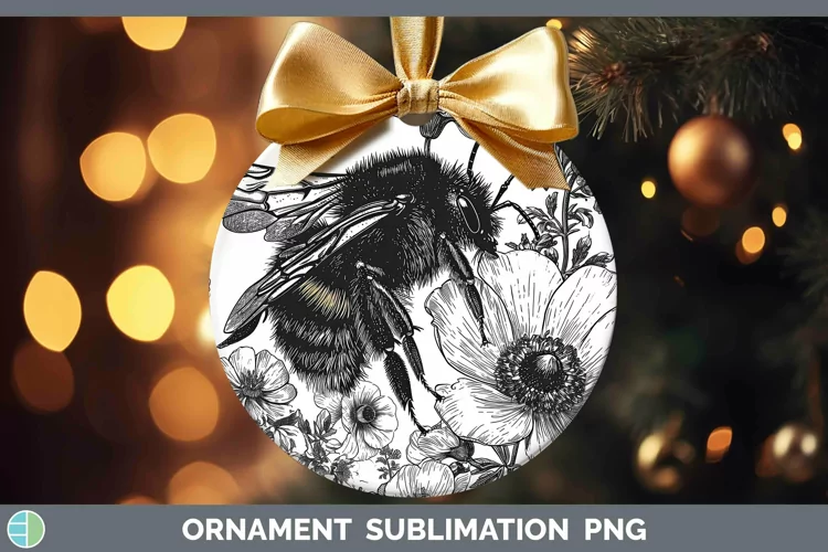 Linocut Bee Ornament Sublimation Bauble Designs