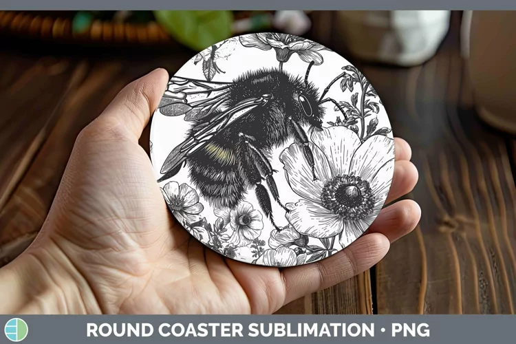 Linocut Bee Round Coaster Sublimation Coaster Designs