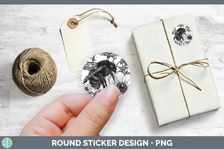 Linocut Bee Stickers | Round Labels Designs