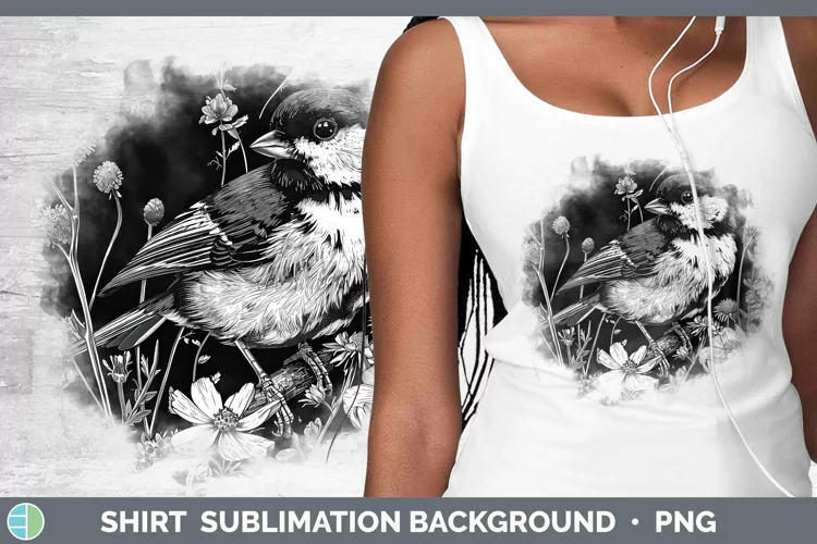 Linocut Chickadee Shirt Sublimation Sublimation Background D