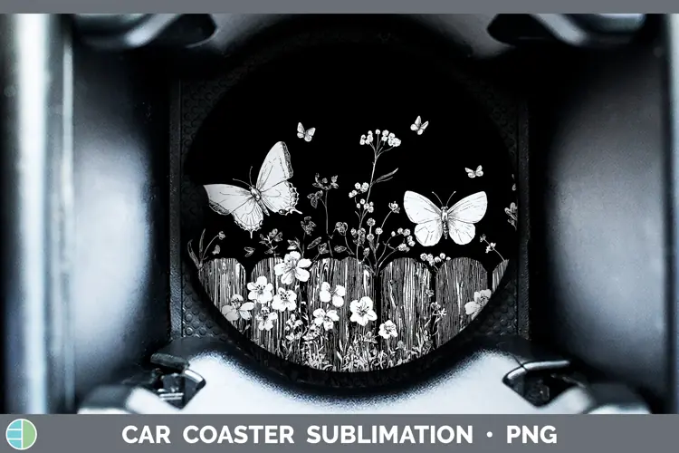 Linocut Cottage Butterfly Car Coaster Sublimation Designs