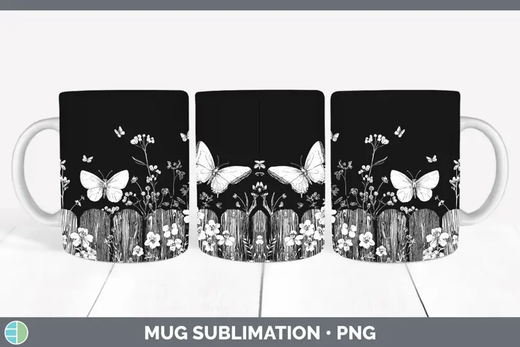 Linocut Cottage Butterfly Mug Wrap Sublimation Coffee Cup De