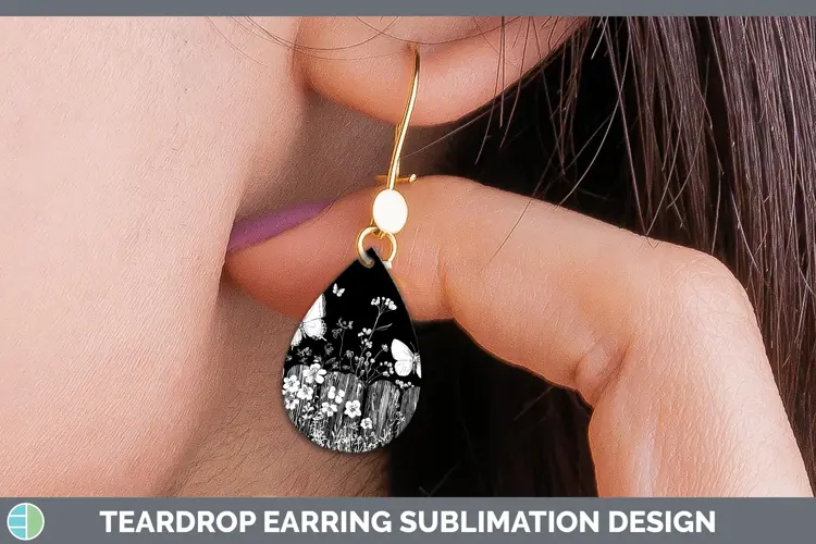 Linocut Cottage Butterfly Teardrop Earrings Sublimation Earr
