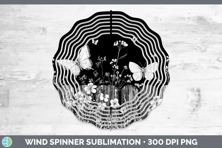 Linocut Cottage Butterfly Wind Spinner Sublimation Spinner D