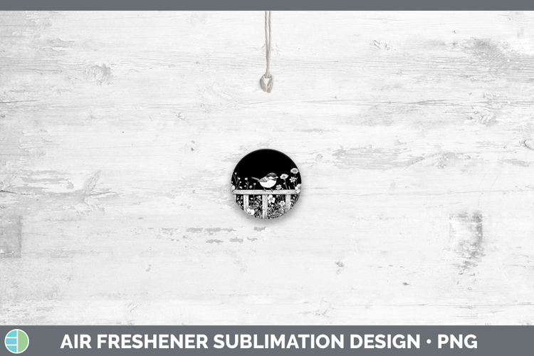 Linocut Cottage Chickadee Ornament Sublimation Bauble Design