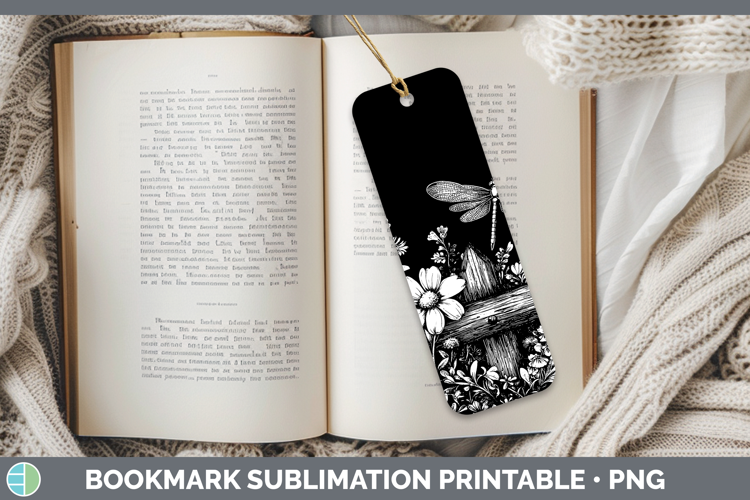 Linocut Cottage Dragonfly Bookmark Sublimation Printable Des