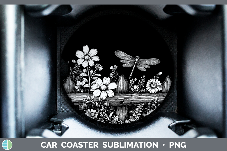 Linocut Cottage Dragonfly Car Coaster Sublimation Designs