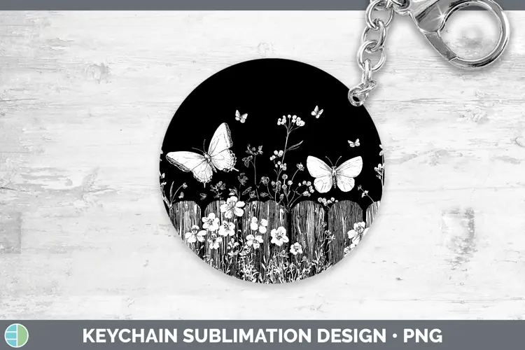 Linocut Cottage Dragonfly Keychain Sublimation Keyring Desig