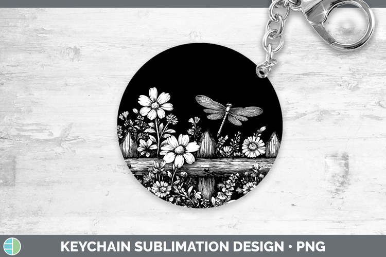 Linocut Cottage Dragonfly Keychain Sublimation Keyring Desig