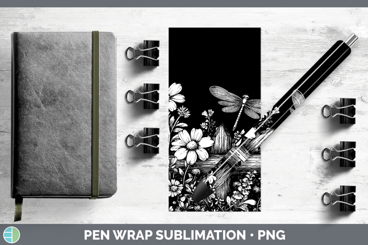 Linocut Cottage Dragonfly Pen Wrap Sublimation Pen Designs