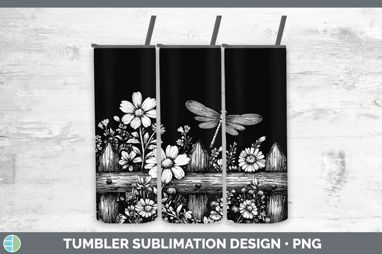 Linocut Cottage Dragonfly Tumbler Sublimation 20 oz Skinny T