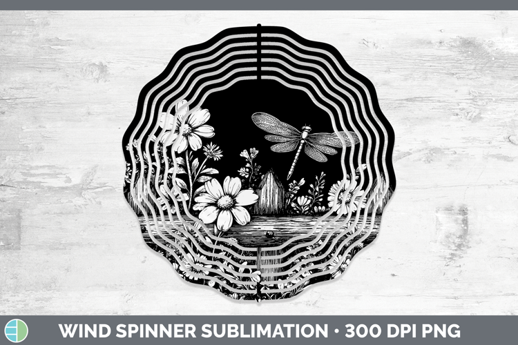 Linocut Cottage Dragonfly Wind Spinner Sublimation Spinner D
