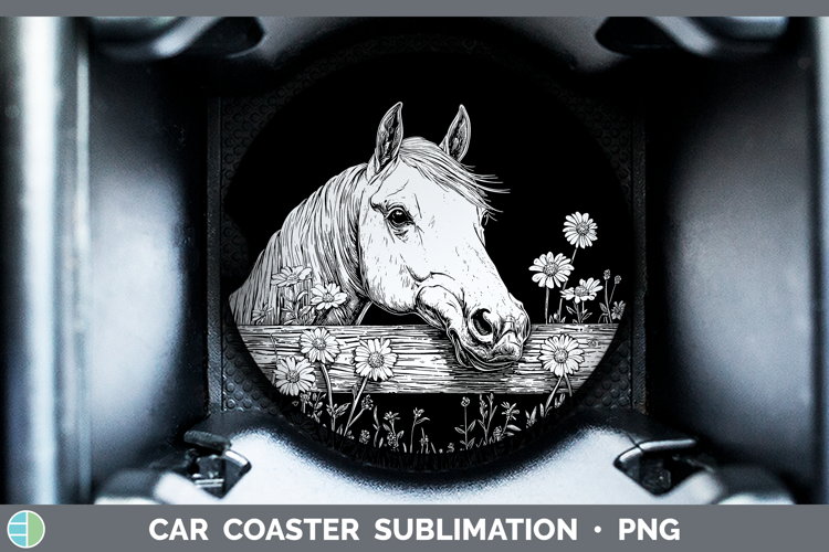 Linocut Cottage Horse Car Coaster Sublimation Designs
