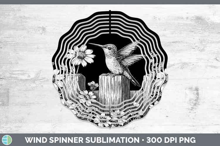 Linocut Cottage Hummingbird Wind Spinner Sublimation Spinner