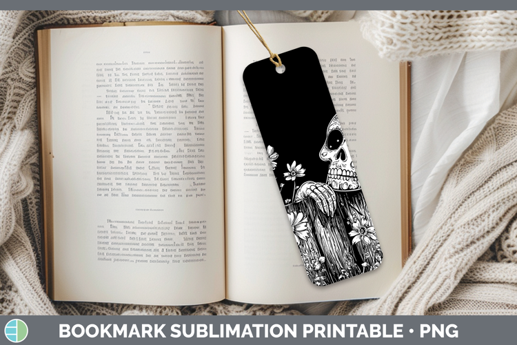 Linocut Cottage Sugar Skull Bookmark Sublimation Printable D