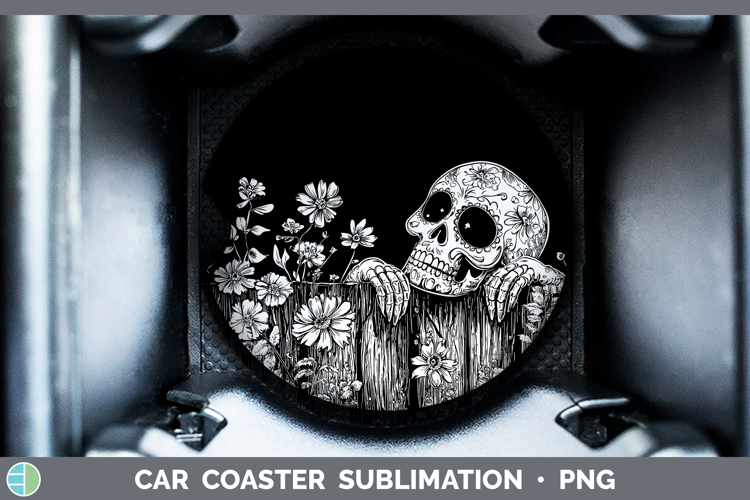 Linocut Cottage Sugar Skull Car Coaster Sublimation Designs