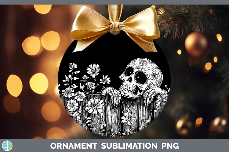 Linocut Cottage Sugar Skull Ornament Sublimation Bauble Desi