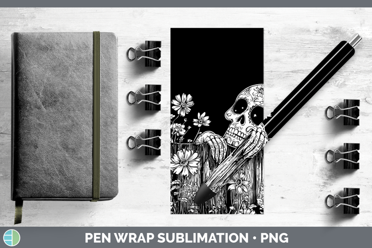 Linocut Cottage Sugar Skull Pen Wrap Sublimation Pen Designs