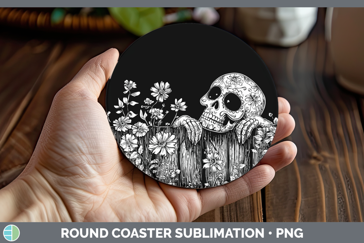 Linocut Cottage Sugar Skull Round Coaster Sublimation Coaste