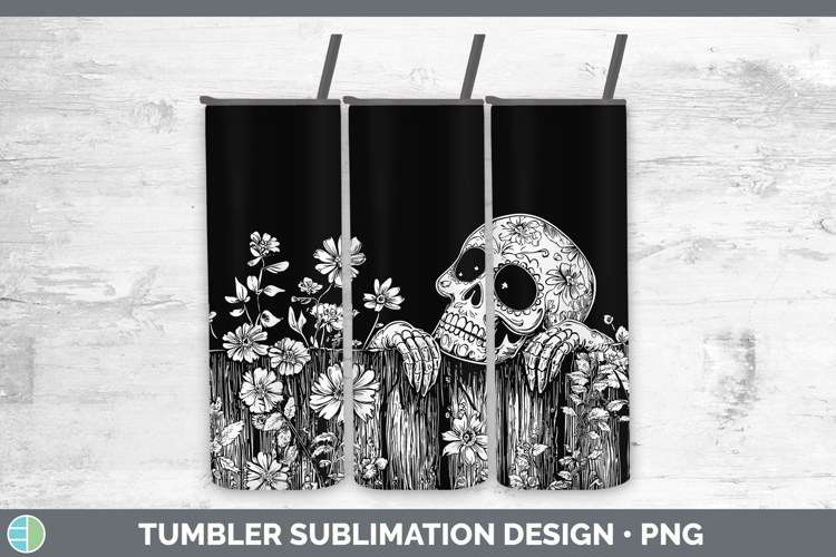Linocut Cottage Sugar Skull Tumbler Sublimation 20 oz Skinny
