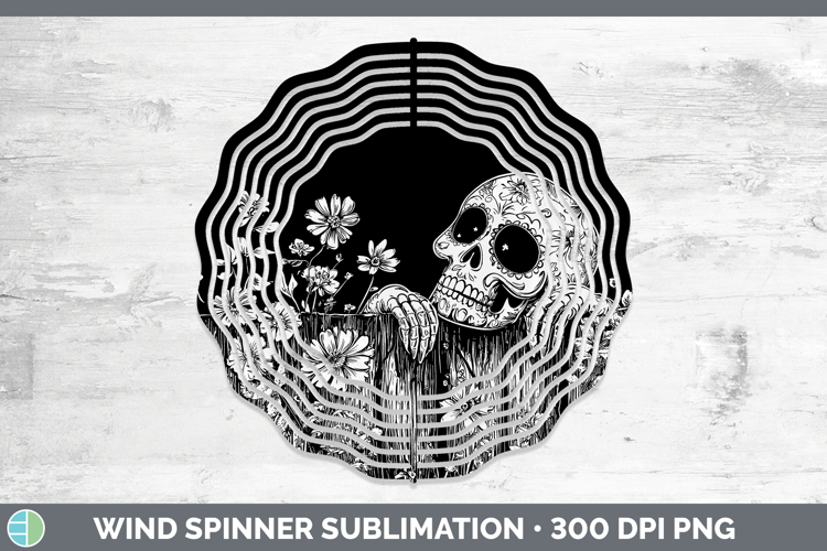 Linocut Cottage Sugar Skull Wind Spinner Sublimation Spinner