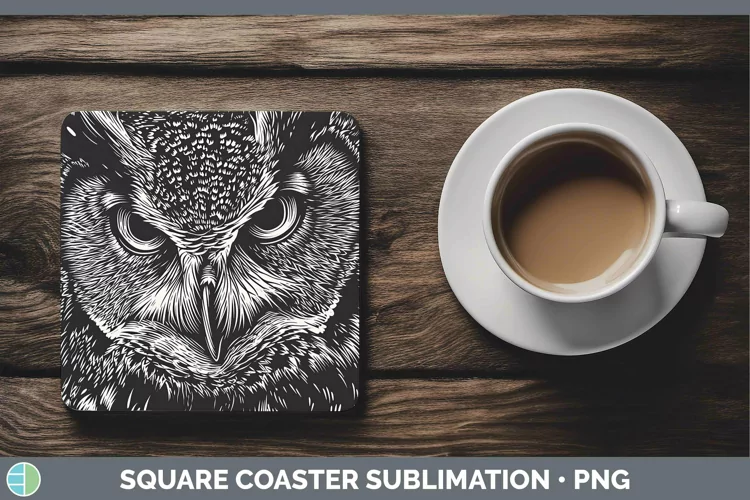 Linocut Owl Square Coaster Sublimation Coaster Designs