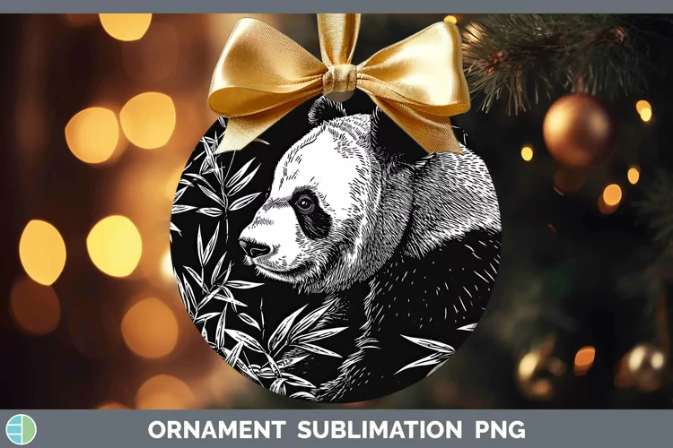 Linocut Panda Ornament Sublimation Bauble Designs