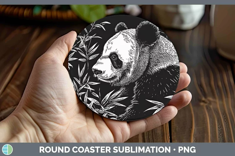 Linocut Panda Round Coaster Sublimation Coaster Designs