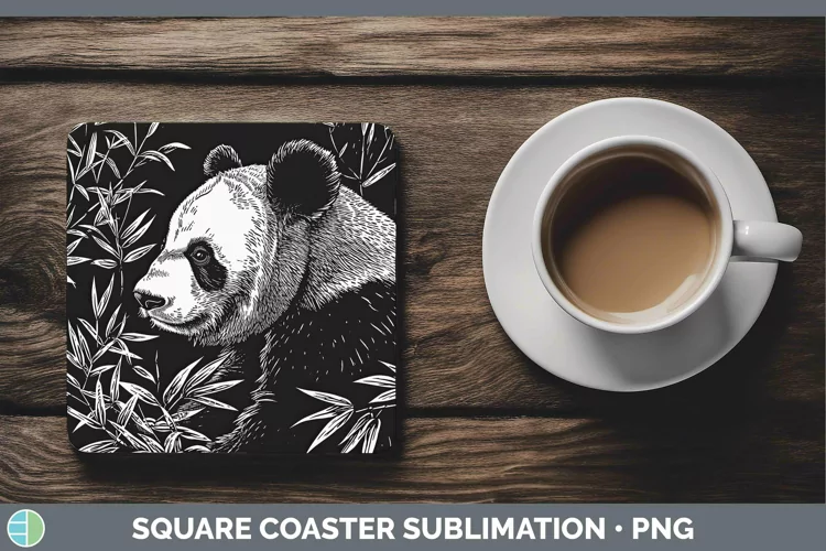 Linocut Panda Square Coaster Sublimation Coaster Designs