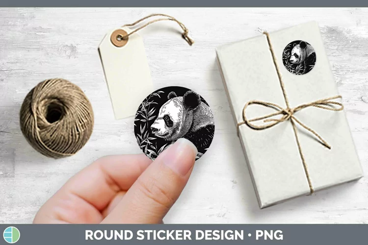 Linocut Panda Stickers | Round Labels Designs