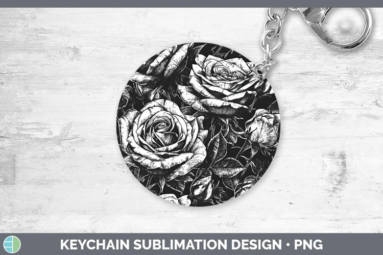 Linocut Rose Keychain Sublimation Keyring Designs