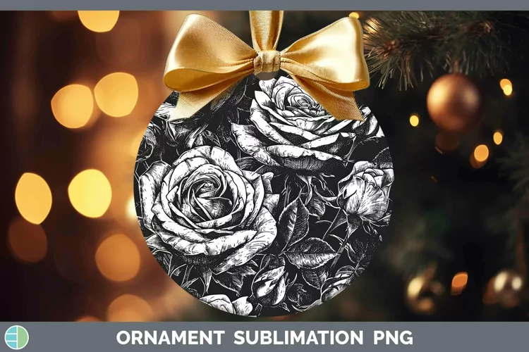 Linocut Rose Ornament Sublimation Bauble Designs