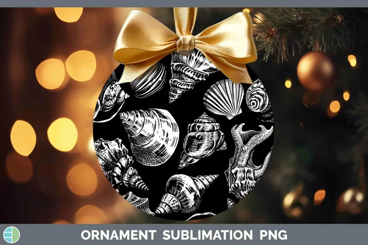 Linocut Seashell Ornament Sublimation Bauble Designs