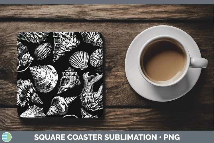 Linocut Seashell Square Coaster Sublimation Coaster Designs