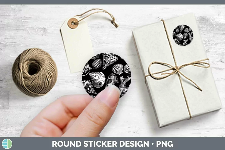Linocut Seashell Stickers | Round Labels Designs