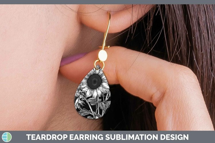 Linocut Sunflower Teardrop Earrings Sublimation Earrings Des